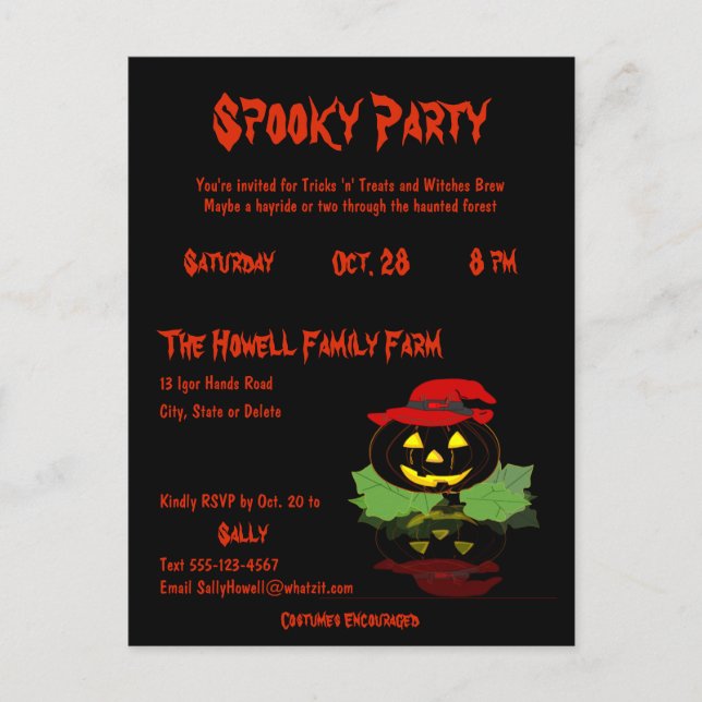Postcarta de invitación de fiesta de Halloween con (Anverso)