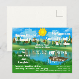 Postcarta de invitación para campamento de lagos d