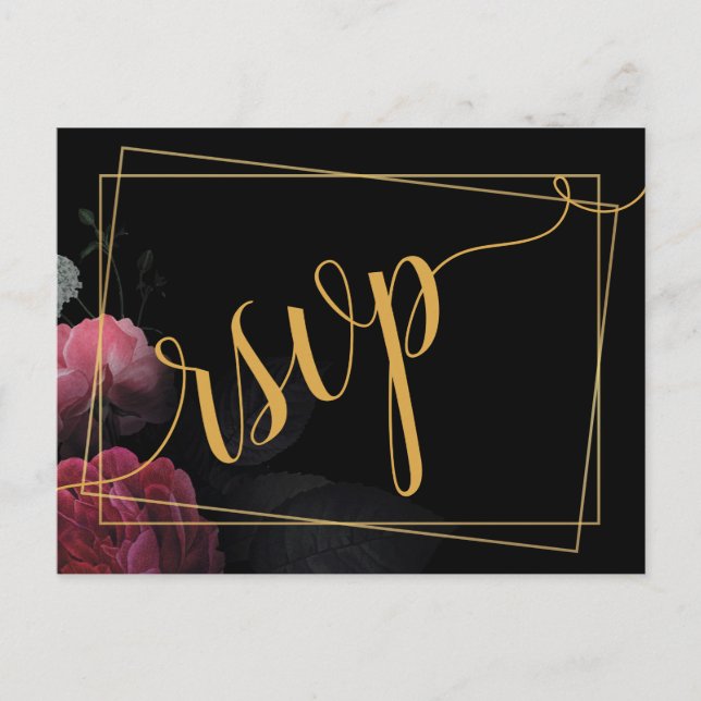 Postcarta de invitación RSVP floral borgoñona (Anverso)