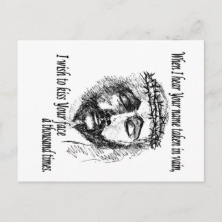 Poste la tarjeta con la cabeza de Cristo y diciend