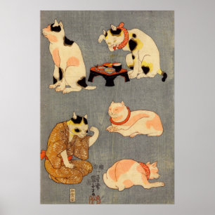 Póster た と え 尽 の (中),  Gatos Japoneses (2), Kuniyoshi, Uk