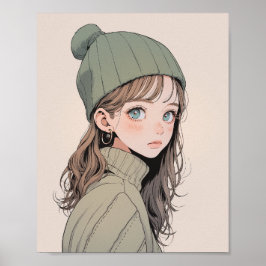 Póster 【アイコン画像】ダウンロードできるニット帽JK|寿司娘 GenerativeAI