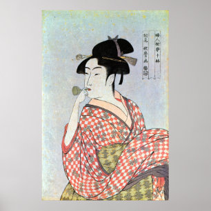 Póster ガ ラ ス の 笛 吹~~, Bursátil de Cristal, Utamaro