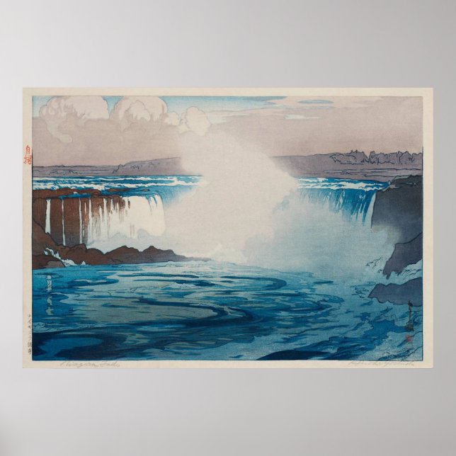 Póster ナイアガラ瀑布, Niagara Falls, Hiroshi Yoshida, Woodcut (Frente)