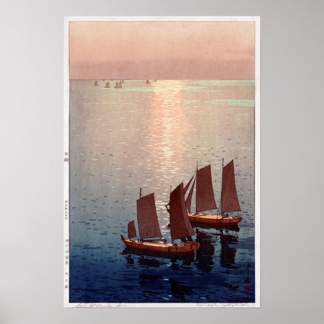 Póster 光 る 海, mar Glittering, Hiroshi Yoshida, Woodcut (Frente)