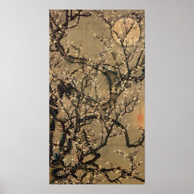 PÓSTER 動植綵絵(8)梅花晧月図, 伊藤若冲 (Frente)