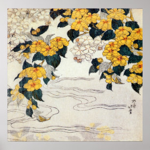 Póster 吹 山, 北 flor 斎 amarilla, Hokusai, Ukiyo-e