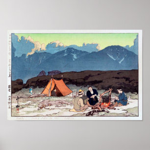 Póster 営 露 (北 岳,間 岳), Camping, Hiroshi Yoshida, Woodcut