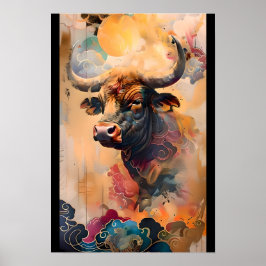 Póster 【大】黄金の牛と夢の雲/Golden Bull and Dreamy Clouds
