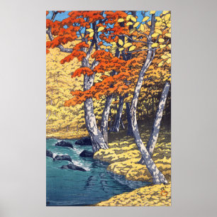 Póster 奥 入 の 瀬, otoño en Oirase, Hasui Kawase, Woodcut
