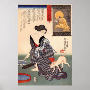 Póster 女 と 猫, 国 Mujer y Gato, Kuniyoshi, Ukiyo-e