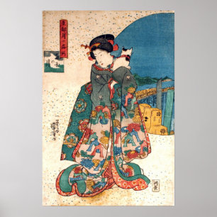 Póster 少 女 と 猫, 国 芳 Chica con Cat, Kuniyoshi, Ukiyo-e