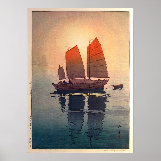Póster 帆 船 朝, veleros por la mañana, Hiroshi Yoshida (Frente)