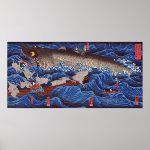 Póster 怪 物 鮫,国 Monster Shark, Kuniyoshi, Ukiyo-e