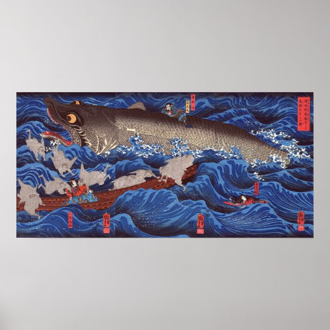 Póster 怪 物 鮫,国 Monster Shark, Kuniyoshi, Ukiyo-e (Frente)