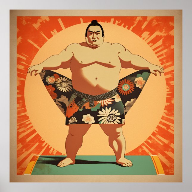 PÓSTER 日本の伝統的なヴィンテージデザインを使用したアート作品　相撲力士 (Frente)