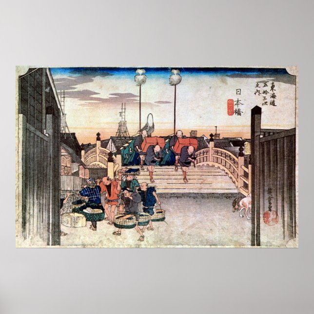 Póster 日 本 橋, 広 Nihonbashi, Hiroshige, Ukiyo-e (Frente)