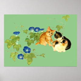 Póster 朝顔子猫図　Morning glory and kitten