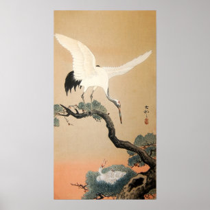 Póster 松 に 鶴, 古 邨 Grúa en Pine Tree, Koson, Ukiyo-e
