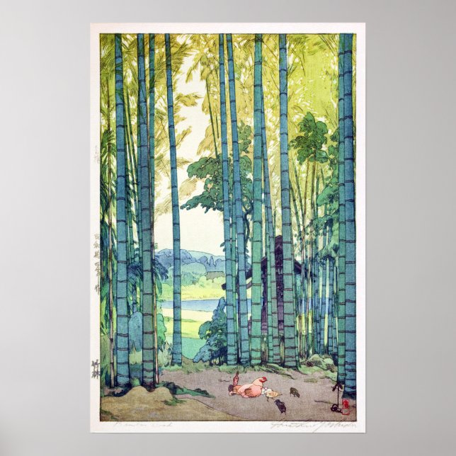 Póster 林 竹, bosque de bambú, Hiroshi Yoshida, Woodcut (Frente)