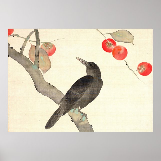Póster 柿 に 烏, 抱 一 Persimmon y Crow, Hōitsu (Frente)