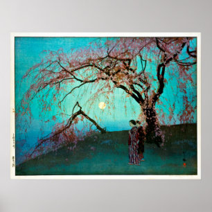 Póster 桜 井 雲, flores de cerezo Kumoi, Yoshida, Woodcut