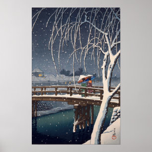 Póster 江 戸 川 の 雪, Nieve nocturna en Edogawa, Hasui Kawase
