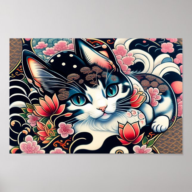 Póster 【浮世絵lofiアートパンクシティ】葛飾猫斎 cat（ねこ名）椿楓 (Frente)