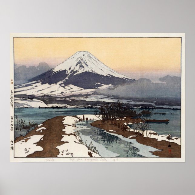 Póster 湖 口 河, Lago Kawaguchi, Hiroshi Yoshida, Woodcut (Frente)