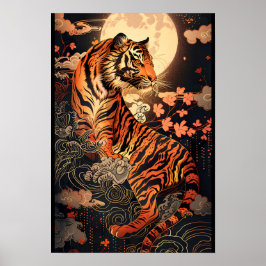 Póster 満月と虎、夜の静けさ/Full moon and tiger, stillness of night