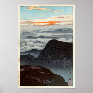 Póster 烏 帽 子 岳 旭, Monte Eboshi, Hiroshi Yoshida, Woodcut