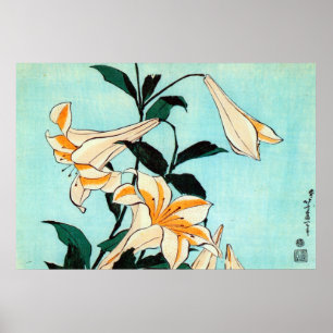 Póster 百合, 北斎 Lily, Hokusai, Ukiyo-e