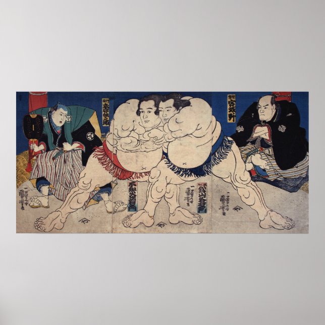 Póster 相 撲, 国 芳 lucha contra el sumo, Kuniyoshi, Ukiyo-e (Frente)