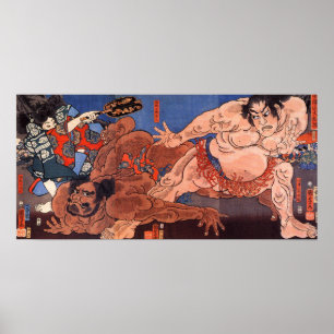 Póster 相 撲, 歌 川 国 lucha contra el sumo, Kuniyoshi