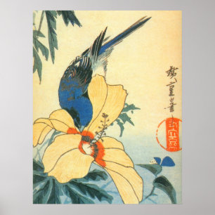 Póster 芙 蓉 に 青 鳥, 広 snibiscus y Blue Bird, Hiroshige