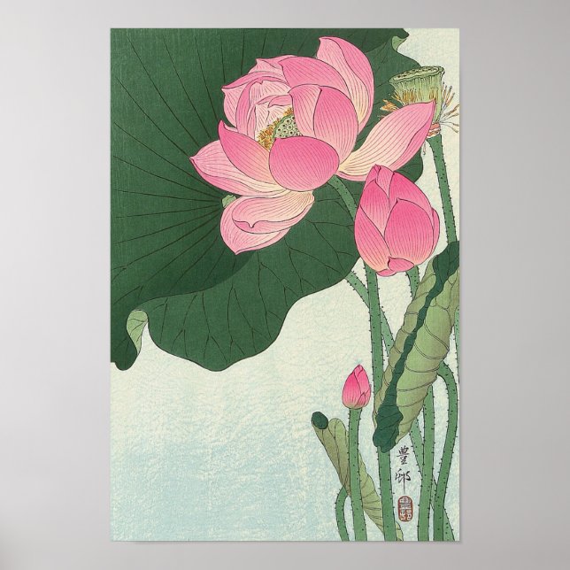 Póster 花 の 蓮, 小 原 邨 flor Lotus, Ohara Koson, Ukiyo-e (Frente)