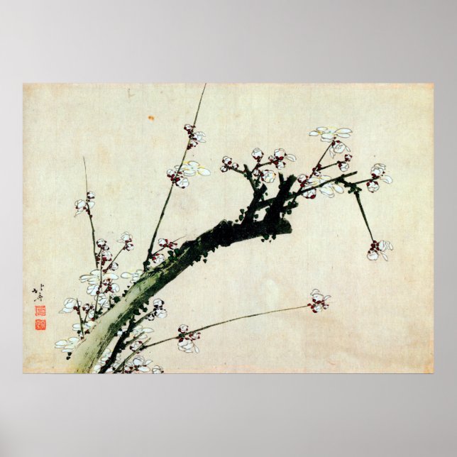Póster 花 de 梅, 北 斎 flores de ciruela, Hokusai, Ukiyo-e (Frente)