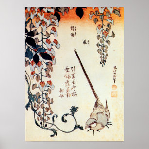 Póster 藤 に セ キ イ, 北~ Wagtail and Wisteria, Hokusai, Ukiyo