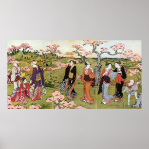 Póster 見 花, 清 長 de visualización de las flores, Kiyonaga,