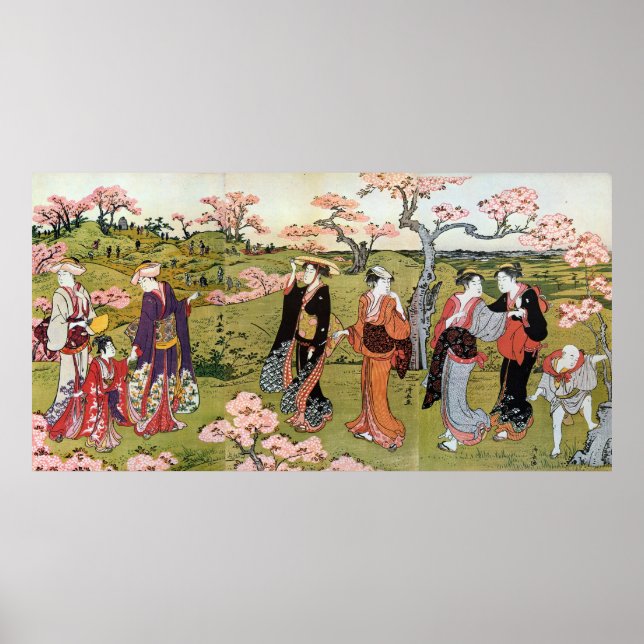 Póster 見 花, 清 長 de visualización de las flores, Kiyonaga, (Frente)