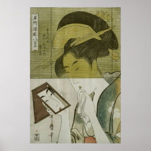 Póster 鏡 を 見 る 女, 歌 Mujer que ve espejo, Utamaro, Ukiyoe