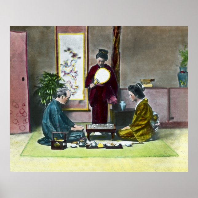 Póster 雀 tradicional japonesa tradicional de Mahjong 麻 (Frente)