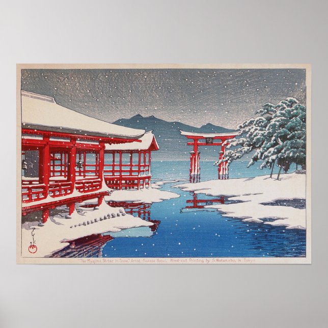 Póster 雪 の 宮 島, Santuario Miyajima en Nieve, Hasui Kawase (Frente)