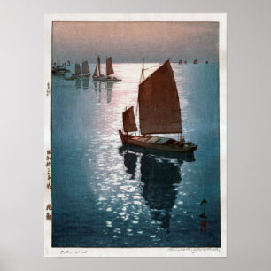 Póster 静 凪, 吉 田 viento tranquilo, Hiroshi Yoshida, Woodcu