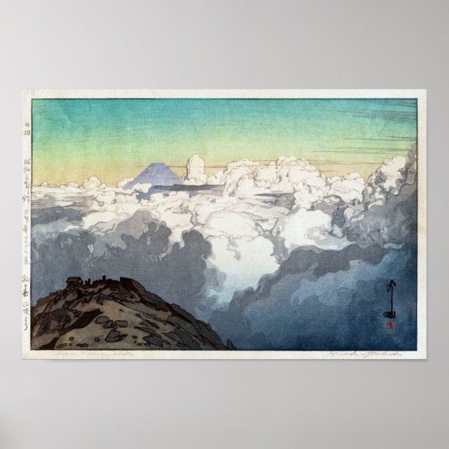Póster 駒 ヶ 岳 山, pico de Komagatake, Yoshida, Woodcut (Frente)