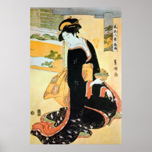 Póster 黒 い 着 物 女, 豊 Mujer Matorral de Kimono Negro, Toyok
