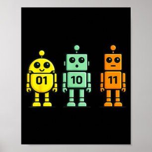 Póster 01 10 11 robot divertido código binario robots 01