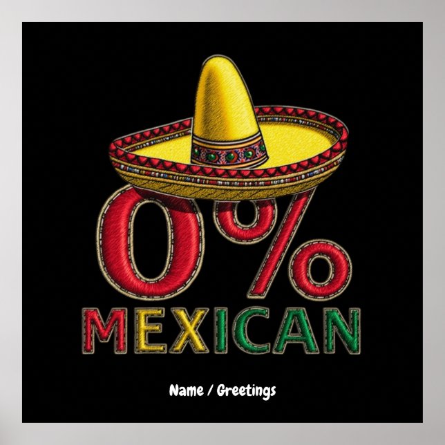 Póster 0% Funny Mexicano Cinco De Mayo Hilarante (Frente)