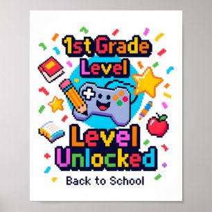 Póster 1º Grado Nivel Sin Bloquear Video Gamer Pixel Ck T