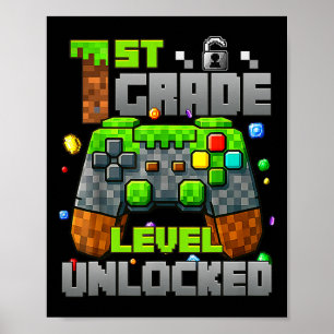 Póster 1º Grado Nivel Sin Bloquear Video Gamer Pixel Ck T